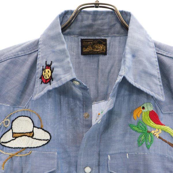 Sears 70s vintage Long sleeve Chambray Western shirt Blue Men's Used