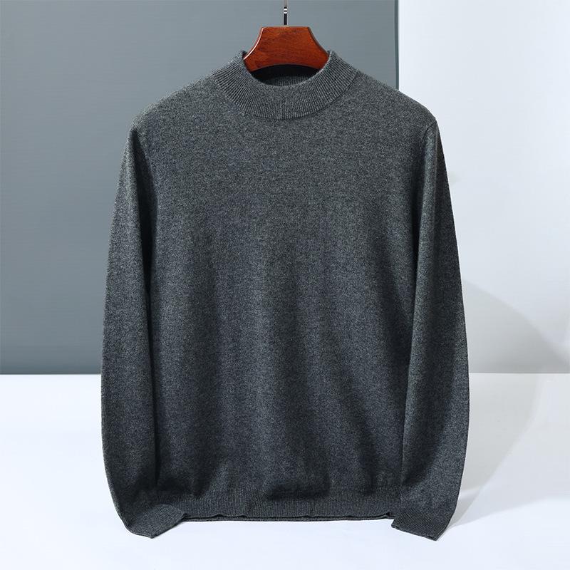 Solid color simple cashmere sweater men's semi-turtleneck pullover new knitted cashmere