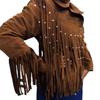 NOORA New Ladies Brown Suede Leather Western Women Fringe Jacket Motorcycle Jacket