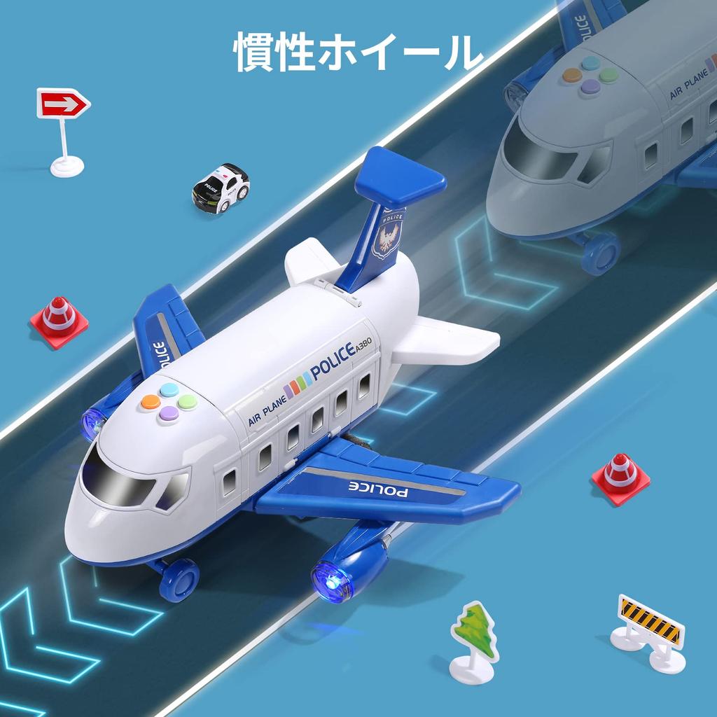 Cute Stone Pretend Play Airplane Toy 2-in-1 Disassembly Aircraft Toy Meets Toy Safety Standards 3 Mini Cars with Light & Music Functions Educational