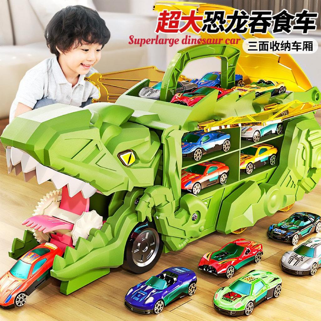 New Ejection Dinosaur Deformation Track Car Foldable Track Alloy Deformation Dinosaur Transport Car with Alloy Car Toy Gift
