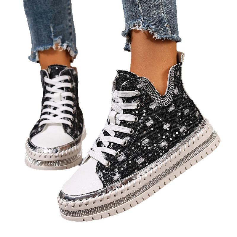 Mocasines de Plataforma de Ancho Especial para Mujer - Blancos Casuales sin Cordones con Adorno de Cristal, Zapatillas de Moda con Suela Gruesa