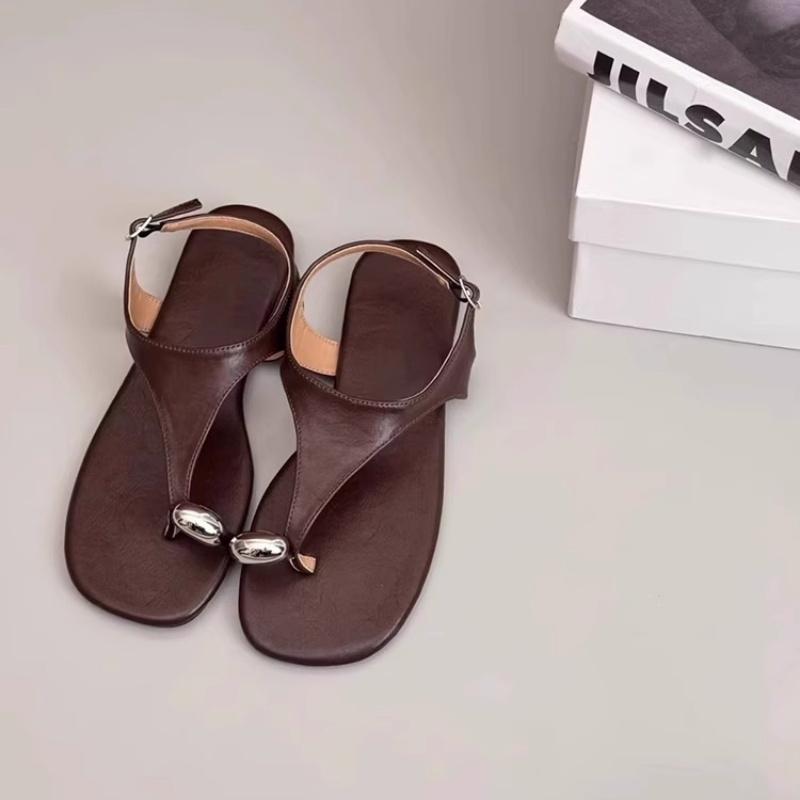 Fashion Real Leather Shoes Woman Flat Sandals Flip Flops Platform Summer Heels  Open Toe Genuine Without Retro Corrective 2025 Girls