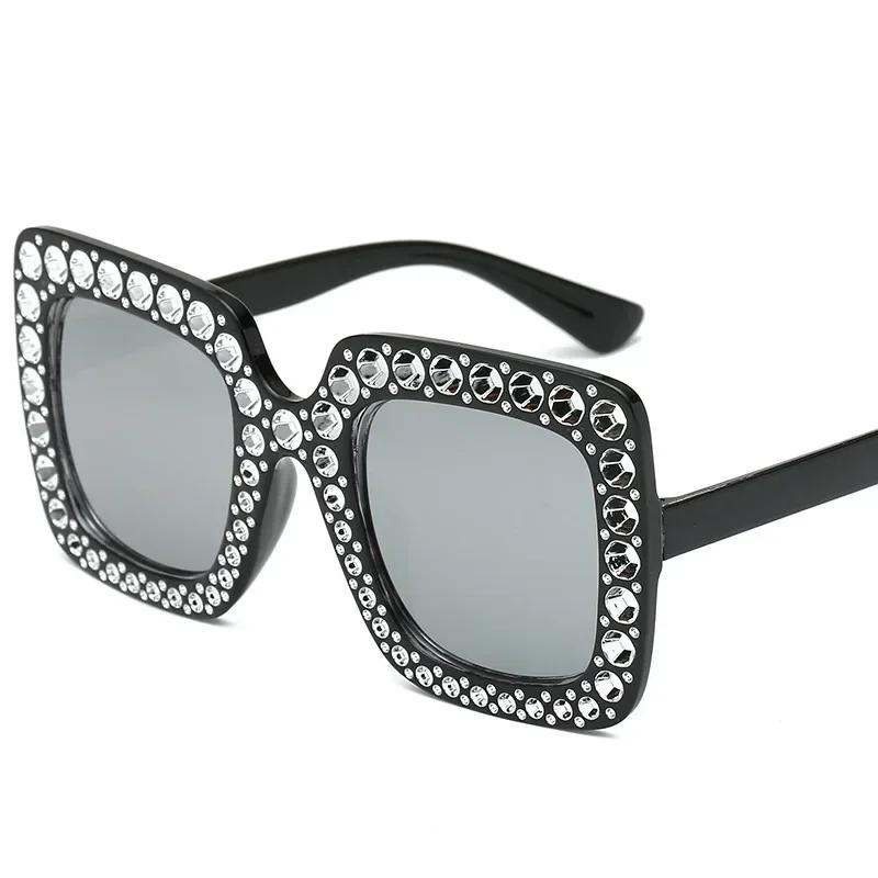 Unisex Diamond Plated Sunglasses Retro Square Large Frame UV400 Sun Glasses Fashion Outdoor Personalized