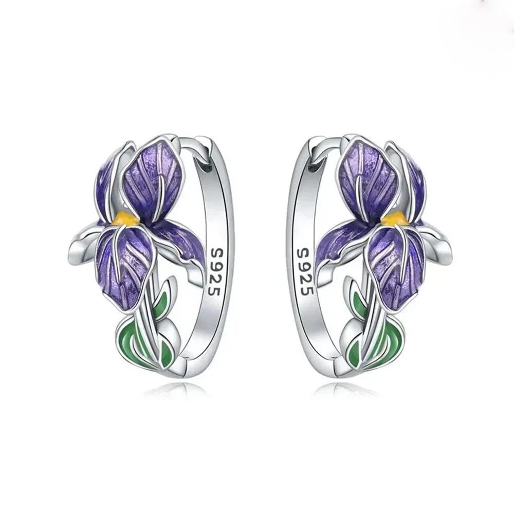 Copper Purple Flowers Series Earring Jewelry Versatile Hoop Earrings For Women Jewelry Fine Birthday Party Gifts