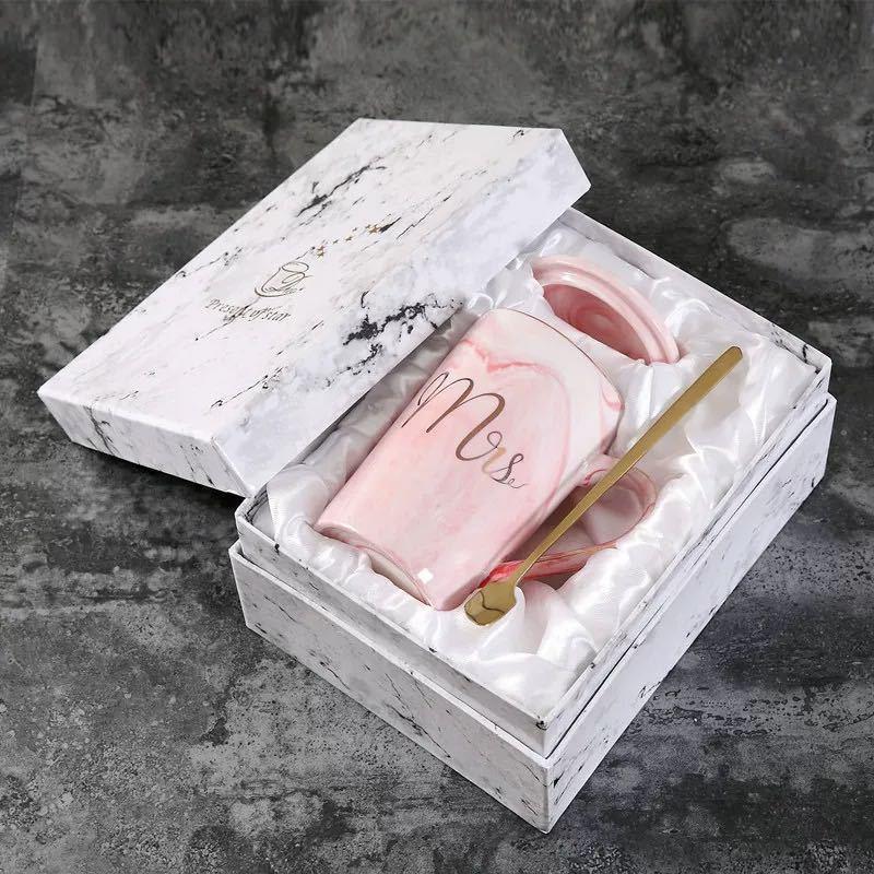Marble Mug Ceramic Cup Gift Box Coffee Cup Couple Creative Water Cup with Lid Spoon