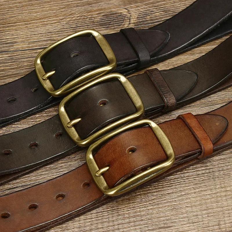 3,8 cm čistá hovězí kůže z pravé kůže pro pánské vysoce kvalitní džíny s mosaznou přezkou, kovbojský opasek, pánská módní návrhářská luxusní