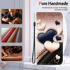 Handmade PU Leather Flip Case for Samsung A22 5G/A22s 5G (SM-A226B/A226L)- Anti-Slip Shockproof Cover with Wrist Strap & Heart/Rose Cat Designs
