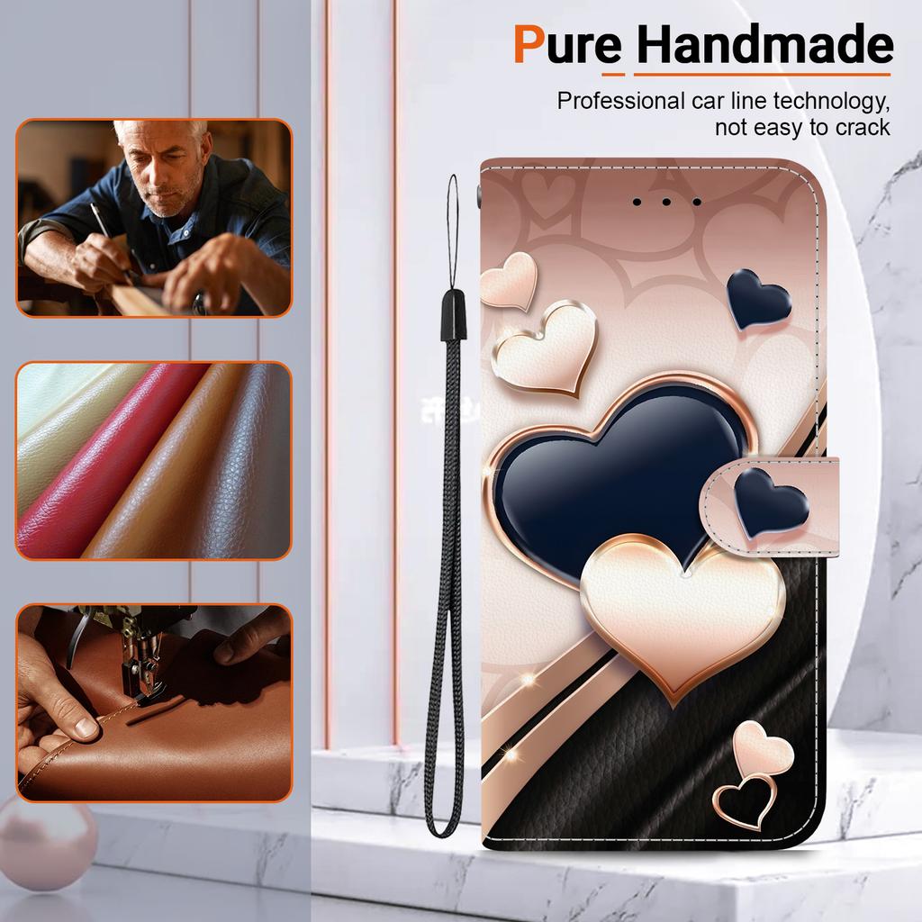 Handmade PU Leather Flip Case for Samsung A22 5G/A22s 5G (SM-A226B/A226L)- Anti-Slip Shockproof Cover with Wrist Strap & Heart/Rose Cat Designs