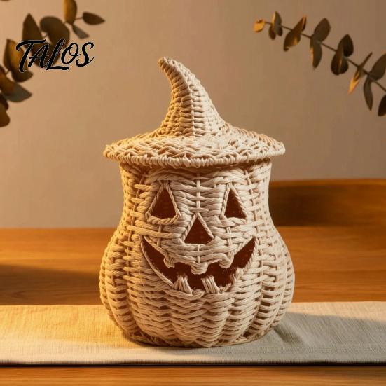 Herfsttafeldecoratie Halloween Pompoenlantaarn Tafelblad Decoratie, Geweven Heksenhoed Snoepschaal & LED Spookachtige Feestdecoraties Prop, Gotisch voor