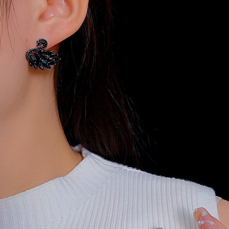 S925 Silver Needle Swan Earrings with Micro-Inlaid Zircon – Elegant, Fashionable, and Versatile