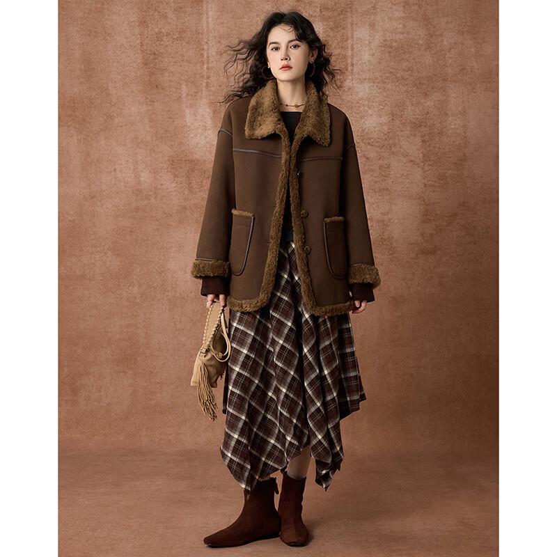 Women's Reversible 100% Merino Wool Barn Collar Fur Coat
