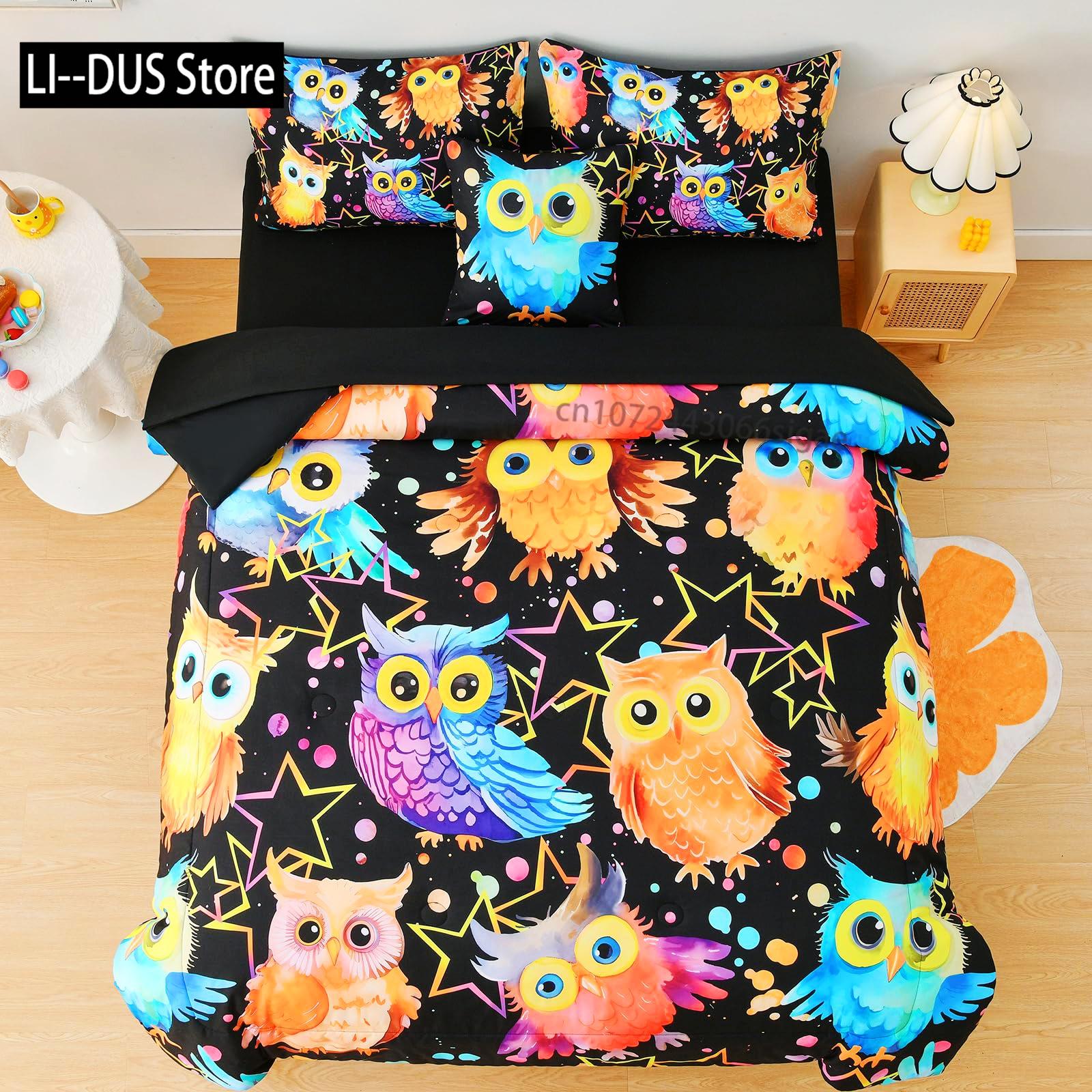 

Tribal Duvet Cover Set Owl Bird Design Decorative 3 Piece Bedding Set with 2 Pillow Shams King Queen Full Size for Boys Girls EU Single(135*200cm)3pcs