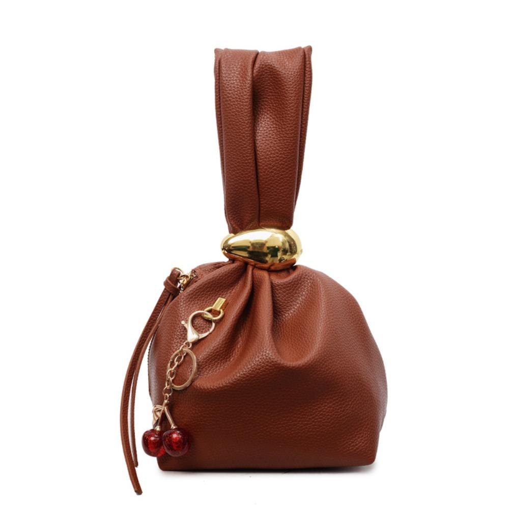 

Cherry Pendant Party Evening Bag Large Capacity Pleated Bucket Bag Female коричневый