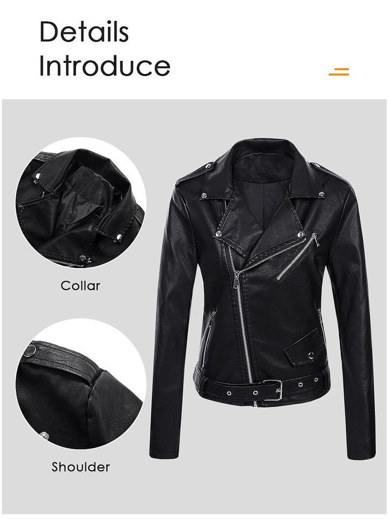 2022 Women's Short PU Leather Motorcycle Jacket - Spring/Autumn Fashion