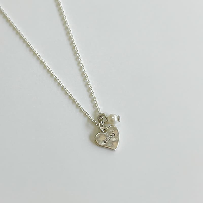 SOSOO 925 Silver SOSOO Heart Pearl Necklace