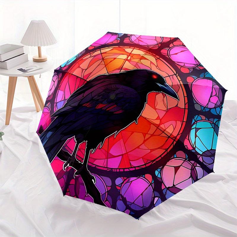 Stained Raven Decor - Unique Bird Design for Home or OfficeUmbrella, Portable 3-Fold Compact Umbrella,Christmas Gift ES612