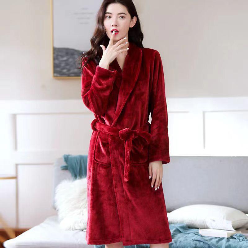 Women's Thickened Flannel Bathrobe - Light Luxury Autumn/Winter Pajamas
