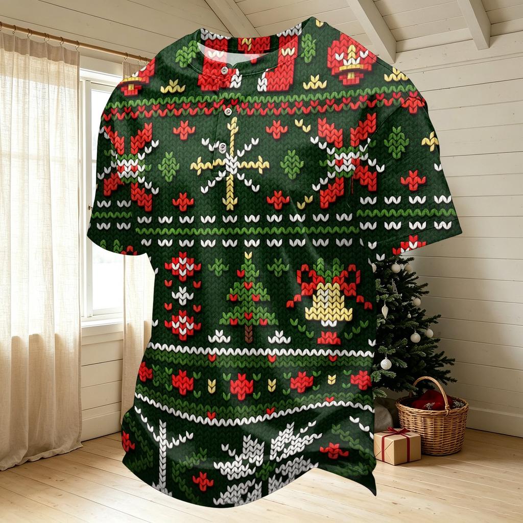 Men's Quick-Dry Neck Short Sleeve T-Shirt with Christmas Print