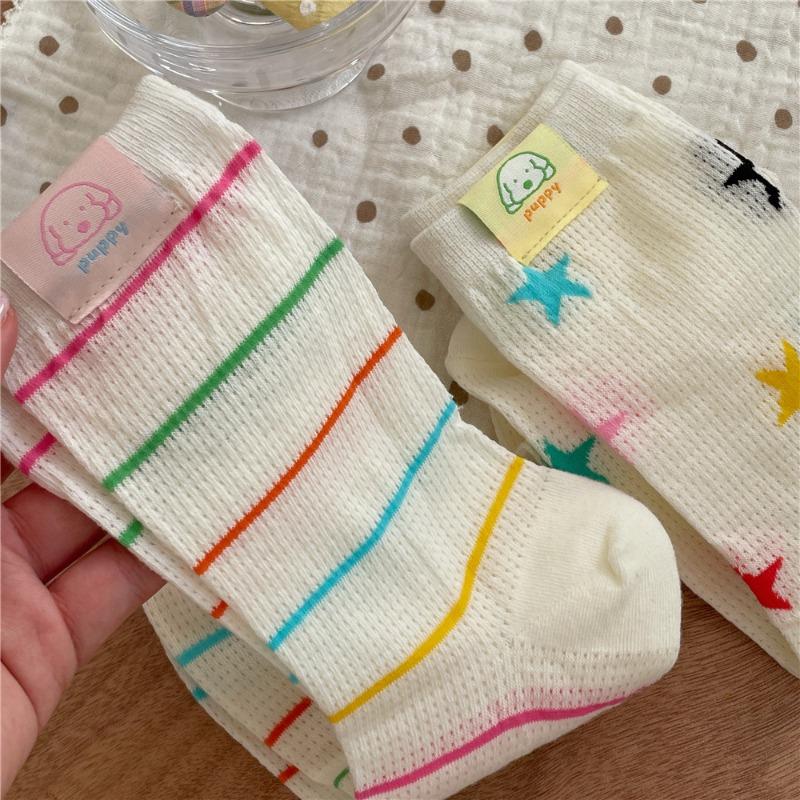 Puppy Socks, Colorful Mid-calf Socks, Summer Pile Socks, Breathable and Sweat-absorbing Socks for Women