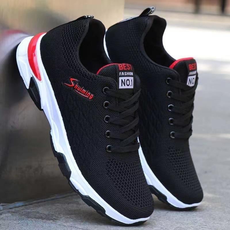 

Spring and summer new men s casual shoes comfortable soft-soled fly-woven sports shoes lace-up running shoes single shoes 44