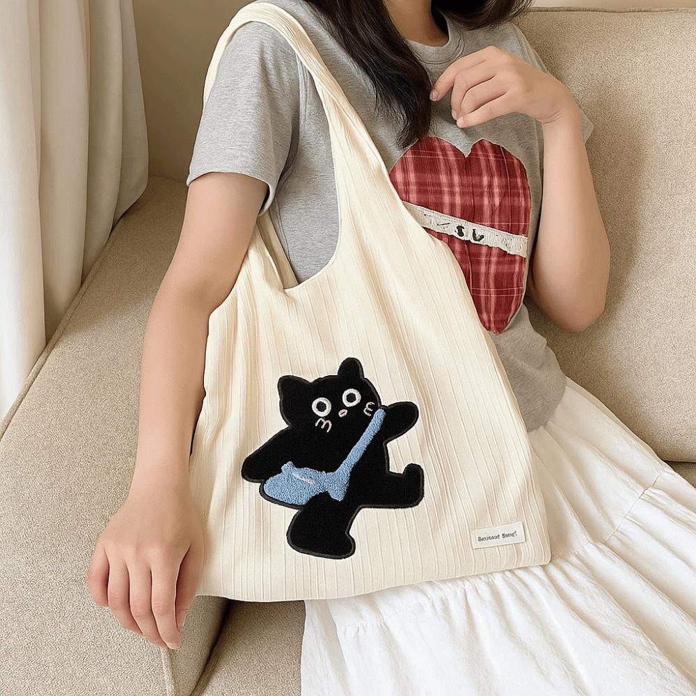 Korean Style Canvas Shoulder Bag Versatile Women's Armpit Bag Cartoon Animals Tote Bag  Female