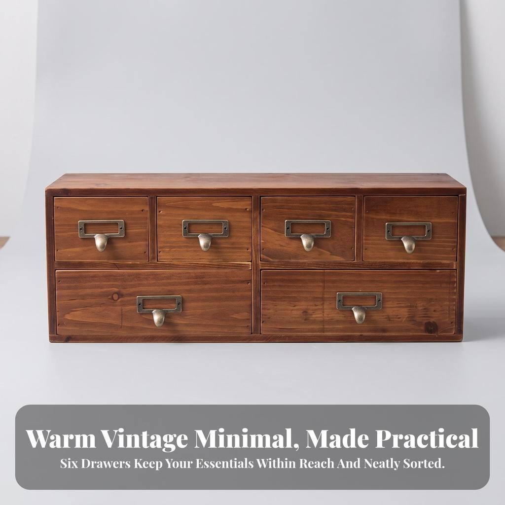 Wooden Desk Organizer with Drawers Compact Desktop Storage Cabinet for Office