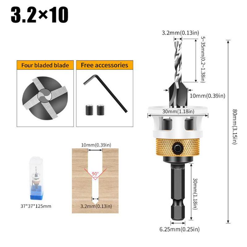 Woodworking Limit Four Edge Countersink Drill Alloy Drill Cone Drill Adjustable Depth Step Drill Screw Countersink Drill Bit