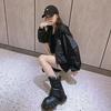 Fashion NEW Women Motorcycle Chunky Platform Boots Luxury Square Head Mid-Calf Lace Up Bandage Winter Boots Casual Black Ankle Boots
