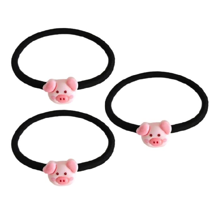 3PCS Lovely Pig Theme Hair Ties Nylon Hair Rope Cartoon Hair Elastic For School Kids Everyday Hair Styling Accessory