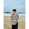 Summer Retro New Cuban Collar Floral Shirt Men's Loose Hong Kong Style Hawaiian Couple Beach Short Sleeve Top