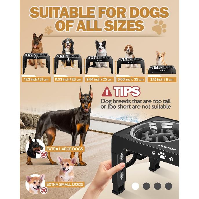 Elevated Dog Bowls, Dog Feeder with 2 Stainless Steel Dishes &1 Slow Feeder Bowl, 5 Heights Adjustable Raised Stand for Medium Large, Food Dishes