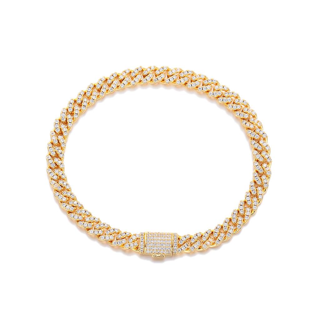 Geometric Diamond 6mm Single Row Cuban Chain Necklace, Hip-hop Personality Full Diamond Bracelet, Trendy Accessory