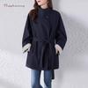 Raphenny Women's Korean Style Contrast Cuff Trench Coat