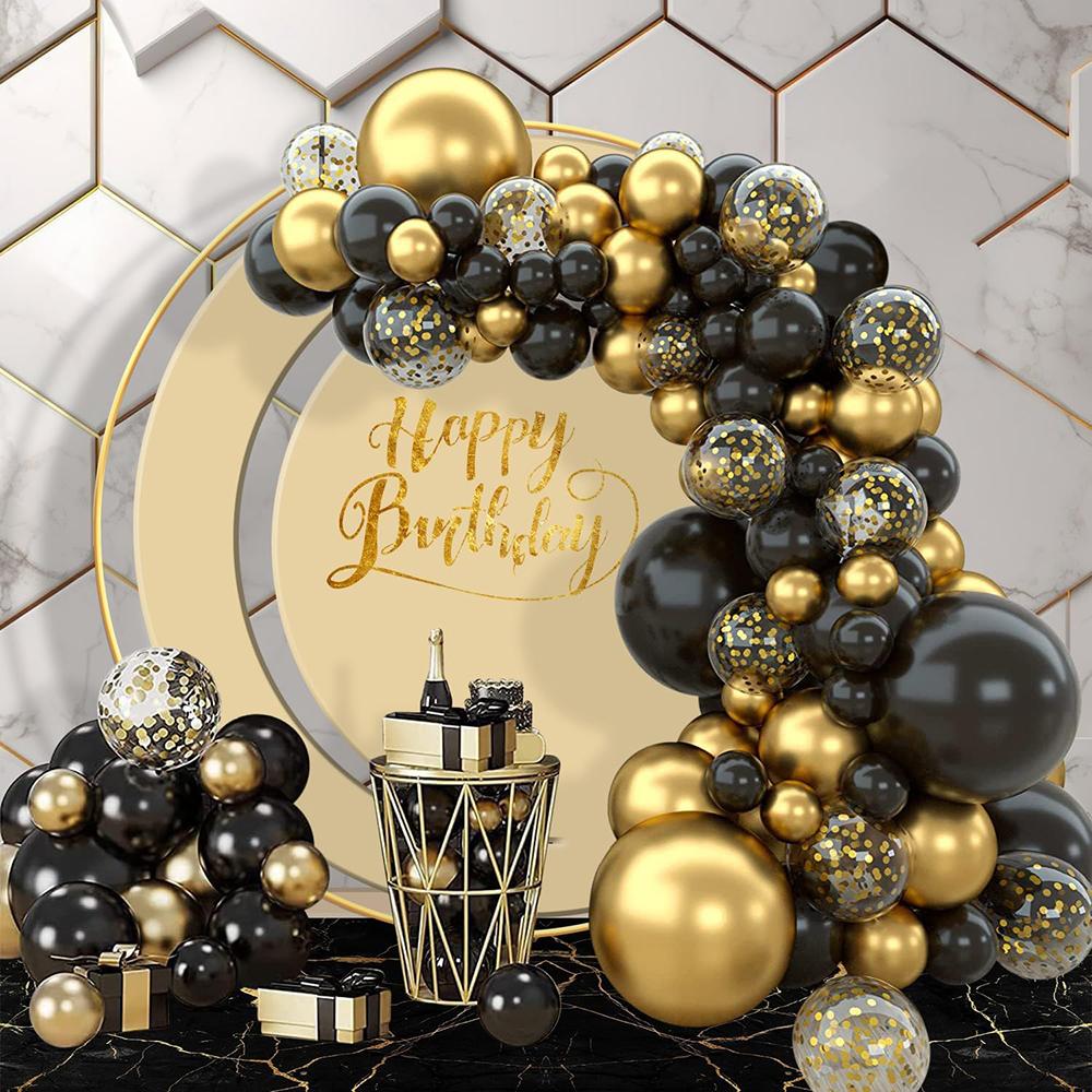 Black Gold Balloon Arch Kit Metal Gold Confetti Balloons Garland Wedding Bridal Shower Birthday Party New Year 2026 Decoration