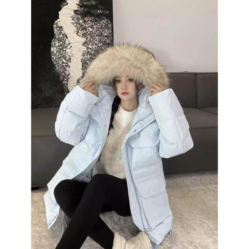 Sweet Cool Style Short Parka Coat Women Thick Fleece Lined Hooded Cotton Jacket With Badge Loose Fit Winter Outerwear
