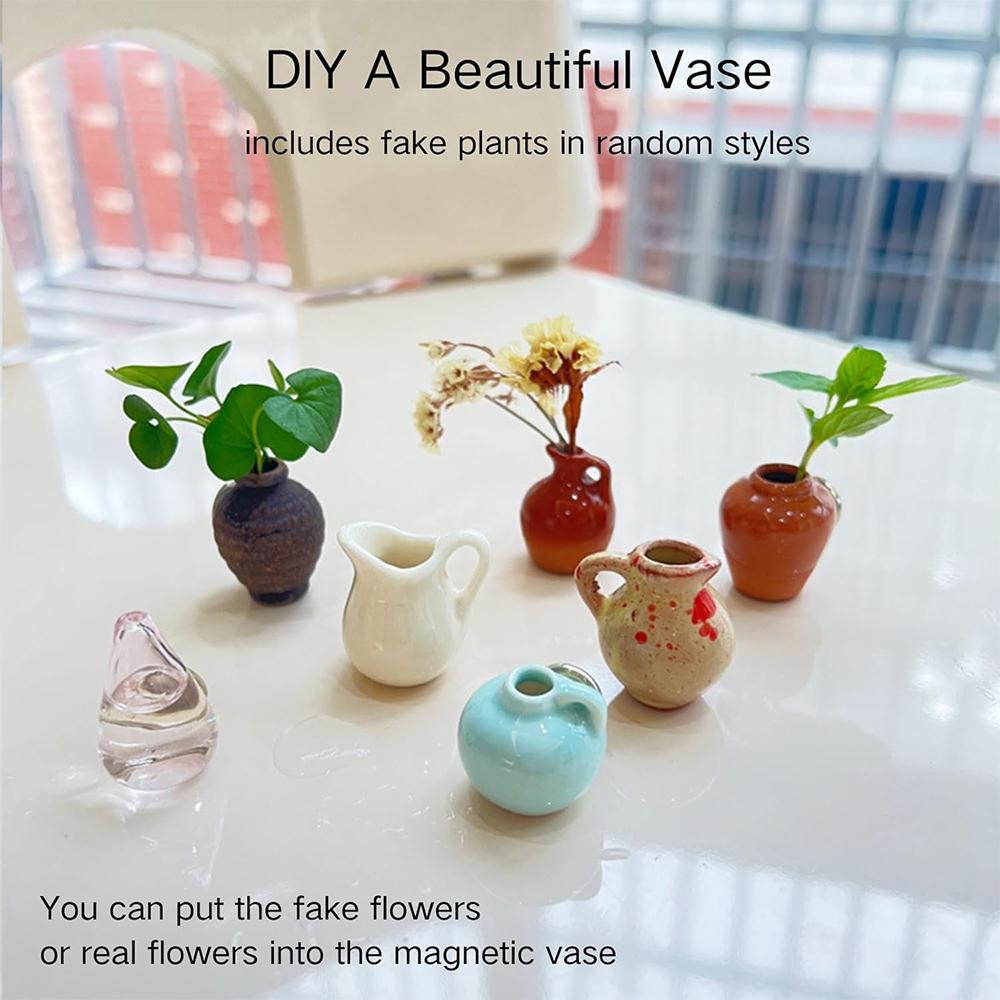 8 bucăți mini magneți pentru vază - vaze cu muguri magnetice 2025 noi mini magneți drăguți din ceramică pentru frigider 3D vază cu flori din ceramică Accesorii amuzante pentru frigider