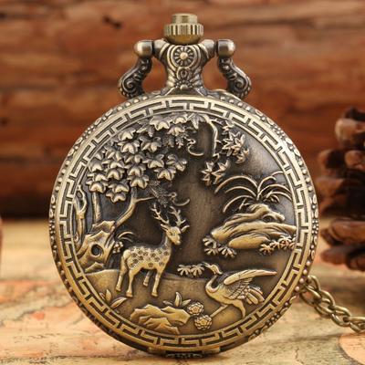 Vintage Vintage Pocket Watch Bronze Three-dimensional Relief Flip Necklace Watch Student Nostalgia Memorial Pendant Pendant Pendant Watch