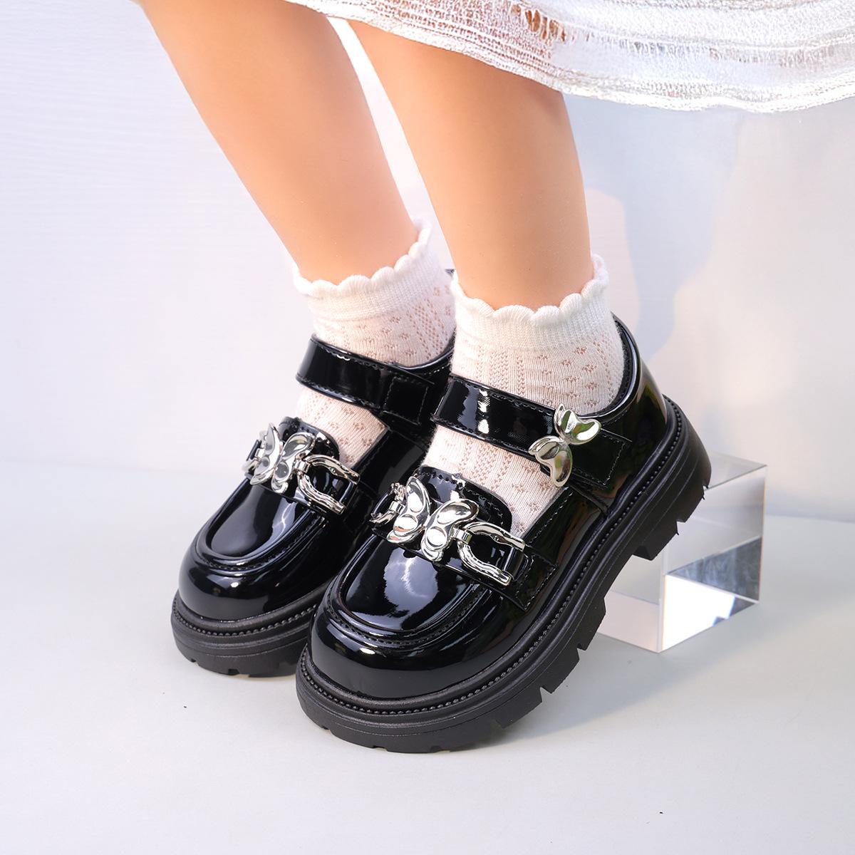 

2025 Осінь Новий Британський Стиль Дитяче Шкіряне Взуття Просте Універсальне Повсякденне Взуття для Дівчаток Комфортне Нековзне Дитяче Взуття для Виступів 26insole16cm чорний