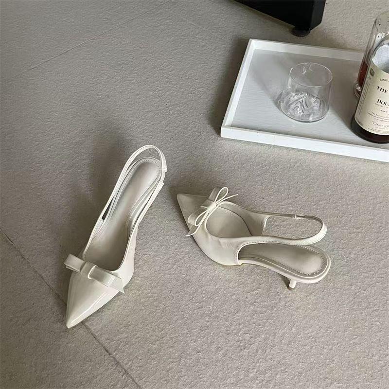 Temperament high heels celebrity fashion empty single shoes women's pointed head bow bag head sandals spring and autumn new models