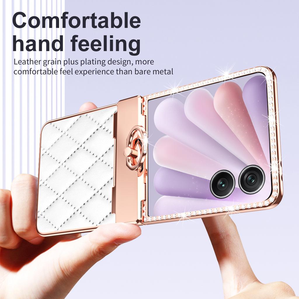 For Honor Magic V Flip 2 Case Ring Holder Rhinestone Leather+PC Cover with Rear Screen Film