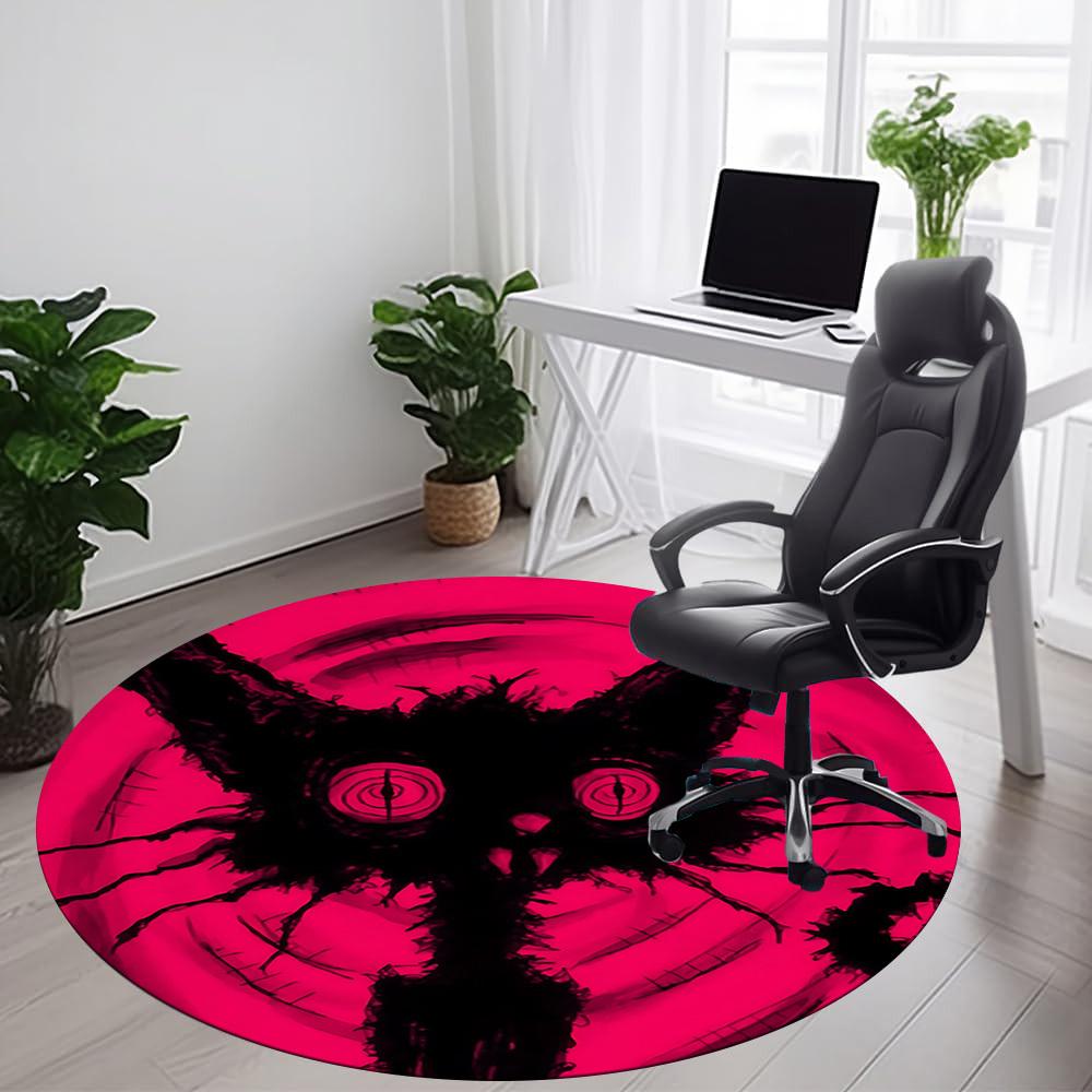 1PC Cat Night Office Round Area Rug, Mat Suitable For Office, Under Office Chairs Bedroom Living Room Home Decor, Room Deco