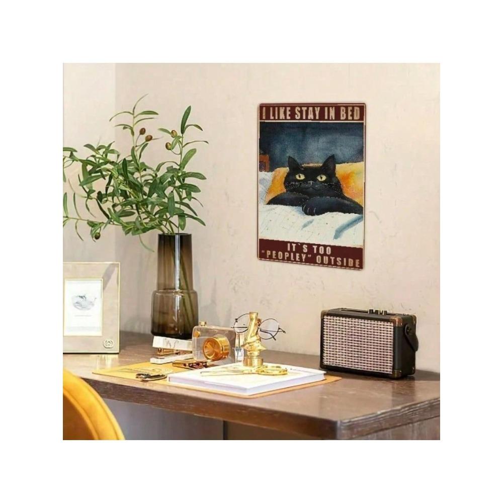 Vintage Black Cat Metal Wall Art Retro Tin Sign Decor for Bedroom Living Room