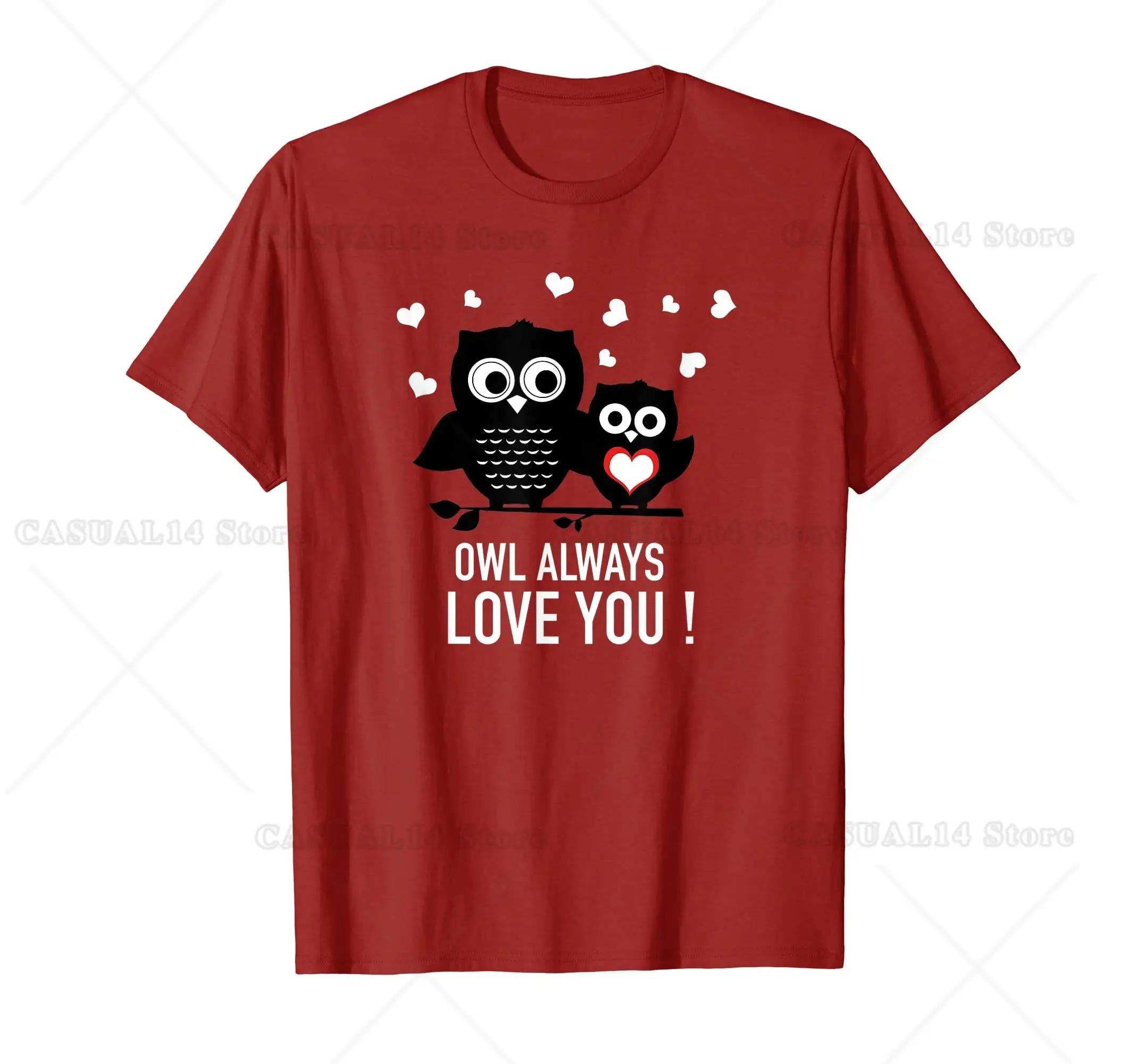 Owl Always Love You Cute Couple Valentines Day Graphic Tee Soft Cotton Crew Neck TShirt S