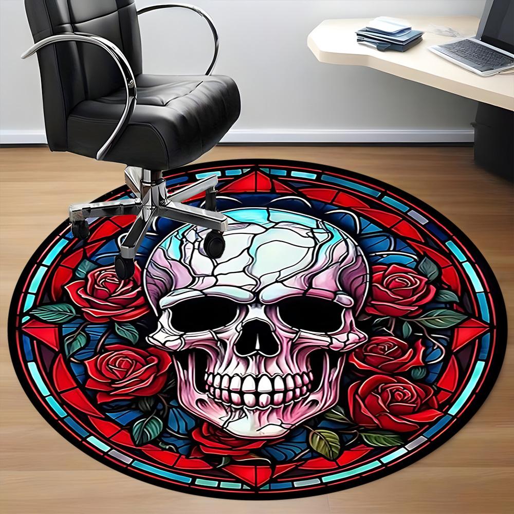 1pc Skull Roses Office Round Area Rug, Under Office Chairs Bedroom Living Room Home Decor, Room Deco