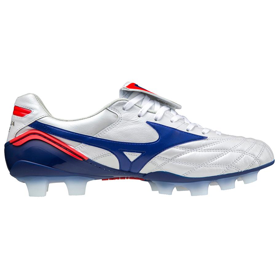 Mizuno Morelia Wave Comfortable FG (Rubber Long Stud) Non-Slip Durable Soccer Shoes Unisex Soccer Shoes Silver Blue Red P1GA210325