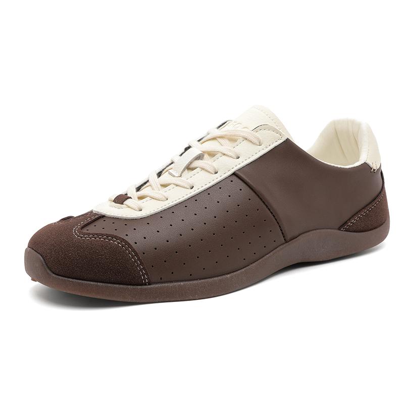 2025 High Quality Casual Retro Comfortable Shoes Cross Tied Patchwork Bicolor Pumps Round Toe Flat with Shallow Lace Up Sneakers