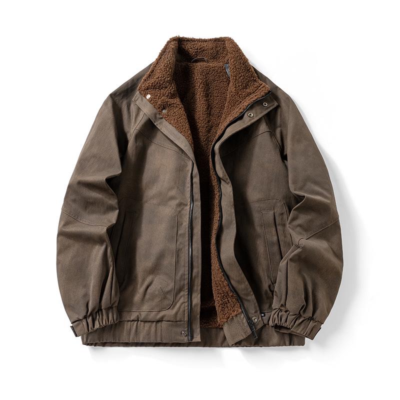 Men's Lambswool Thickened Stand Collar Jacket - Autumn/Winter 2025 Fleece-Lined Pilot Warmth