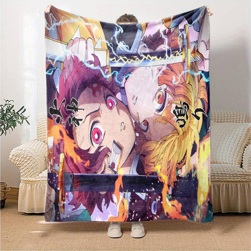 Powerful Demon Anime Flannel Blanket, Soft Polyester, Modern Design, All-Season for Camping, Travel, Gifts for holidays or birthdays