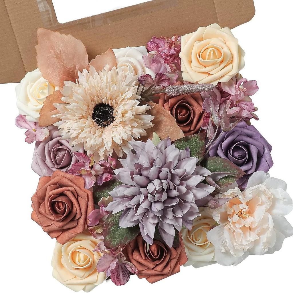 Artificial Flower Combination Box Set, Pink Silk Artificial Rose Bride Bouquet for Outgoing/Indoor DIY Center Piece Flowers for